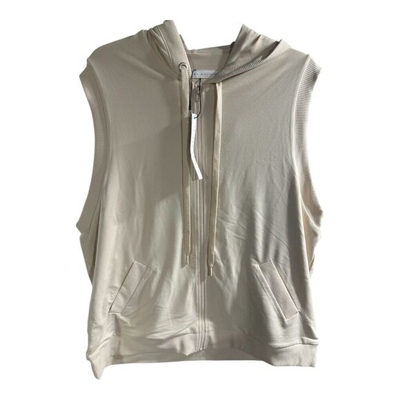 NWT Susana Monaco Hooded Zip Vest‎ Beige Sporty Ribbed Trim Size XL - Picture 1 of 7